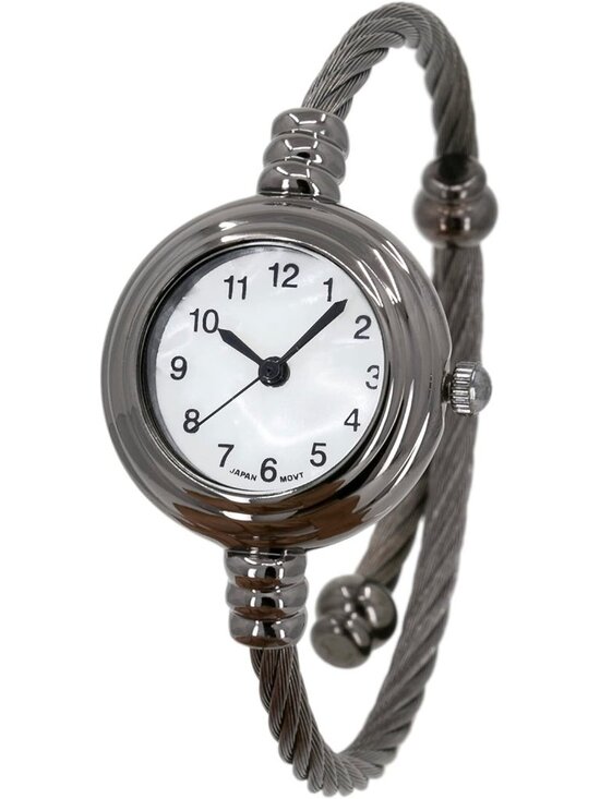Women\'s Gunmetal Grey Analog Elegant Cable Cuff Arabic Numbers Bracelet Watch main image 5